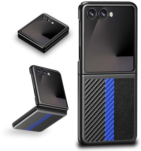 Coque Z Flip 7 pour Samsung Galaxy Z Flip 7 5G, Coque Arrière Soyeuse Fibre de Carboner et Cuir,Ultra-Fine et Anti-Rayures Protection Case pour Samsung Flip 7 5G (Bleu)