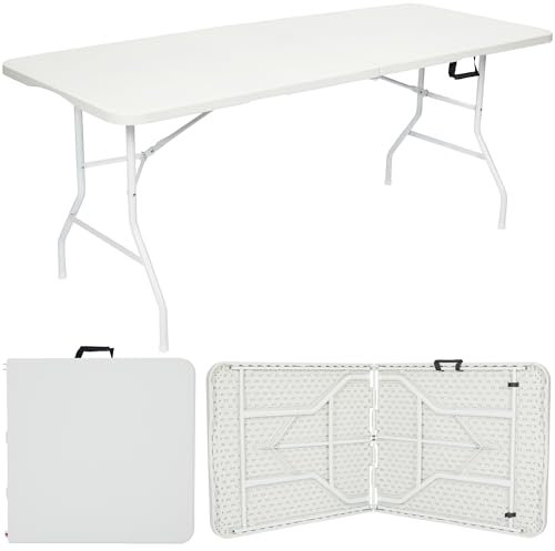 Nyxi 6ft Folding Table – 180x74x74cm – All White Top, Frame & Legs – Heavy-Duty, Waterproof, Portable Table for Camping, BBQs, Garden, Parties – Easy Setup & Storage