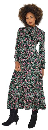 Joe Browns Women's High-Neck Vintage Frill Winter Floral Jersey Midi Dress, Regular, Black, UK 8