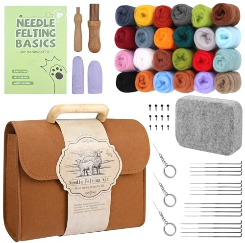 47 Pcs Needle Felting Kit, 24 Colors Felting Wool, Felting Needle Starter Kit, Needle Felting Tools and Supplies with Storage Bag and Instruction for Beginners DIY Craft, for DIY Craft Animal Home Dec