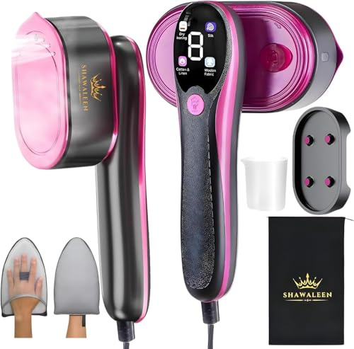 SHAWALEEN Vaporizador portátil 2 en 1 para ropa, 10 segundos, diseño de vapor de agua con calefacción de cerámica, 4 modos de vapor con pantalla LCD y tanque compacto de 110 ml