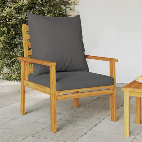 QJBSAVVA Gartensessel 2er Set aus massiver Akazie mit dicken Dunkelgrauen Kissen Modernes Design Robustes Holz Loungesessel für Balkon Terrasse Camping Garten