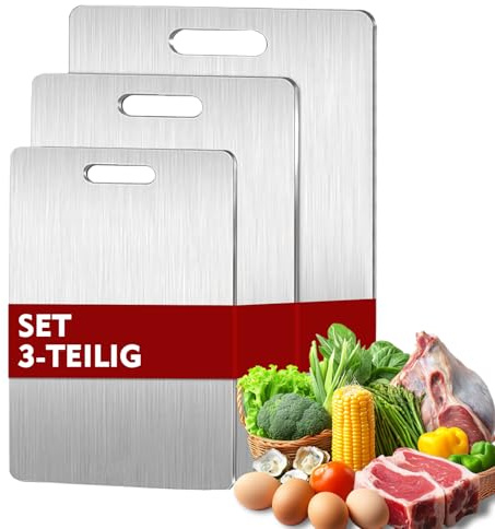 Set di 3 Taglieri in Titanio e Acciaio Inox per Cucina, Taglieri in Titanio per Alimenti a Doppia Faccia, Facili da Pulire, Resistenti, Perfetti per Carne, Frutta e Verdura Senza Microplastiche