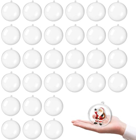 30 Stück Weihnachtskugeln Aus Kunststoff, 5 cm Durchmesser, Plastikkugeln Zum Befüllen, DIY Weihnachtsdeko, Christbaumkugeln Aus Kunststoff, Weihnachtskugeln Zum Bemalen, Plastikkugeln Mit Aufhängen