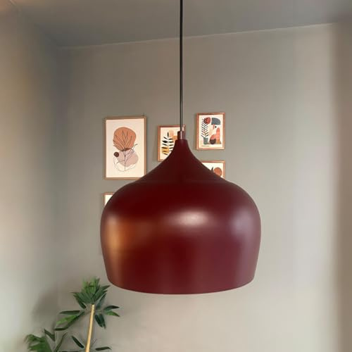 bamyum Kreis Hängelampe Esstich Ø30 cm, Pendelleuchte Vintage, Industrial aus Metall E27, Esstisch und Wohnzimmer, Küchenlampe Burgenderrot