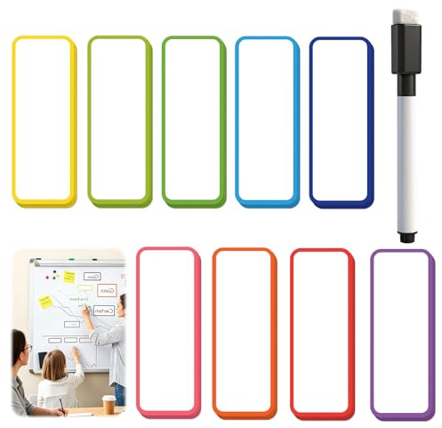 54 Pcs Magnetic Dry Erase Labels with Marker, Reusable Name White Labels with Magnetic Backing for Whiteboard Magnets Key Tags Office Organization Classroom Storage Magnetic Name Badges (3 × 8 cm)