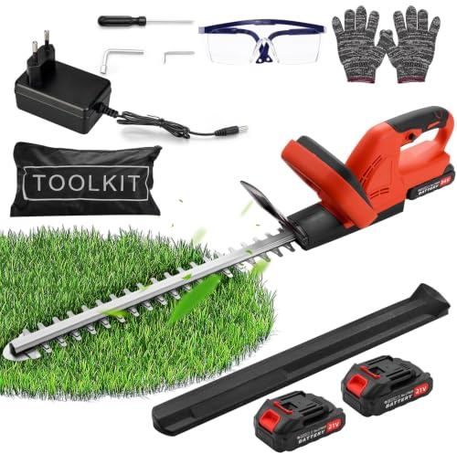 RugoTech Akku‑Heckenschere 21V – Leichte Elektro‑Heckenschere mit 2 x 2000 mAh Akkus & Ladegerät, 51 cm Schwert mit Dual‑Action‑Messer. Ideal für Hecken, Sträucher & Rasenkanten.