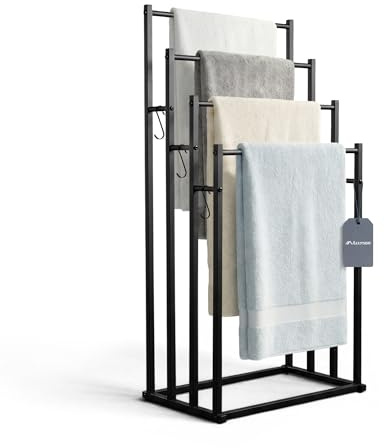 Allyson® Handtuchständer freistehend, mit 3 Stangen, ohne Bohren, Schwarz