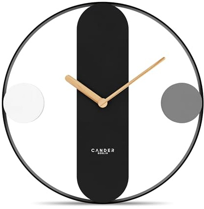 Cander Berlin MNU 5150 S Vintage Wanduhr lautlos 50 cm Metall Holzzeiger ohne Tickgeräusche groß analog Schwarz, Weiß, Grau Wohnzimmer Küche