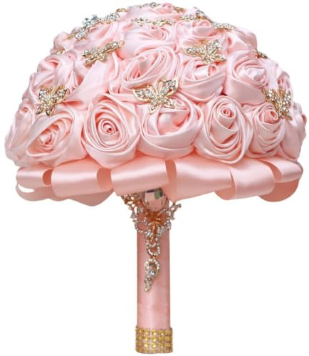 Caeanhi Bouquet Sposa con, Rose di Raso, Bouquet Matrimonio, Mazzo di Rose Artificiali, Mazzo di Fiori Rotondi Fatti a Mano per, Compleanno