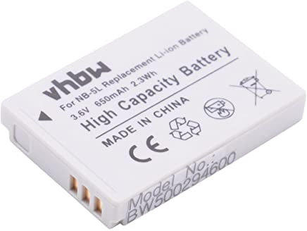 vhbw batteria sostituisce Canon NB-5L per fotocamera digitale DSLR (650mAh, 3,6V, Li-Ion)