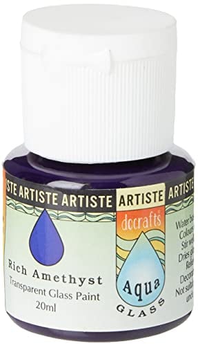 Artiste Glass Paint 20ml Aquaglass Rich Amethyst, Water Based Paints, For Painting On Glass, Perspex, Acetate, Gentle Translucent Finish, Wipe Clean When Wet, Water Proof Once Dry, Glass Crafting