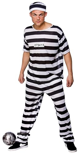 Wicked Costumes Gefängnisausbrecher Kostüm für Herren - Schwarz, Sträfling, Erwachsen, Faschings-Fans, Kostüm-Enthusiasten