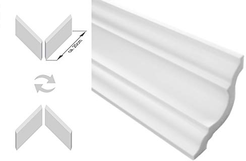 Zierleisten Sparpaket E-25-NK | inkl. vorgefertigte Ecken | leicht und stabil | extrudiertes Styropor | Stuckprofile | modern weiß | dekorativ | XPS | 65 x 65 mm | 30 Meter + 4 Ecken