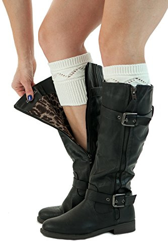Modern Boho Knit Boot Cuffs Criss Cross Pattern Boot Toppers Ivory