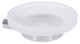 INDA A20110CR21 Mito Porte Savon avec Plateau en Verre Satiné Laiton Chromé 13 x 14 x 4 cm