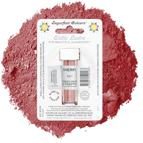 Sugarflair Sherry Edible Lustre Dust, Add a Lustrous Shine to Cakes or Decorations. Brush On or Add Rejuvenator to Create Eye-Catching Edible Paint, Gives Shine to Your Bakes - 2g