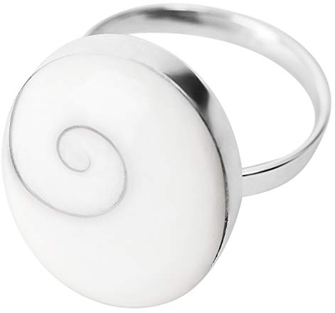 Vurmashop Ring aus 925er-Sterlingsilber, Shiva-Auge, Stein der heiligen Lucia, Damen, groß, Weiß, Boho-Schmuck, Hippie-Schmuck, handgefertigt, 100 % natürlich