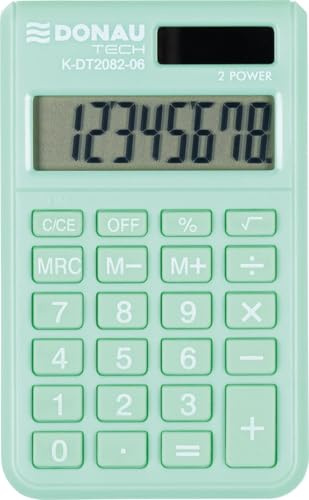Calcolatrice Danubio TECH/K-DT2082-06 a 8 cifre, funzione radicale, 97 x 60 x 10 mm, colore: verde/calcolatrice con display a 8 cifre/Dual Power Solar – funzionamento a batteria/design compatto