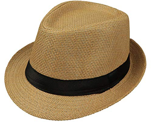 JOYKK Kinder Strohhut Sommer Strand Jazz Panama Trilby Fedora Hut Gangster Cap Outdoor Atmungsaktive Hüte Mädchen Jungen Sonnenhut - F # Camel