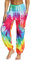Nuofengkudu Damen Hippie Hosen mit Taschen Haremshosen Leichte Boho Muster Bunt High Waist Yogahosen Sommer Lockere Umstandshose Freizeithose (Regenbogen B,One Size)