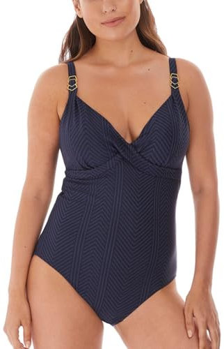 Fantasie Women's Long Island Underwire Deep Plunge Wrap One-Piece Swimsuit, Ink, 34D