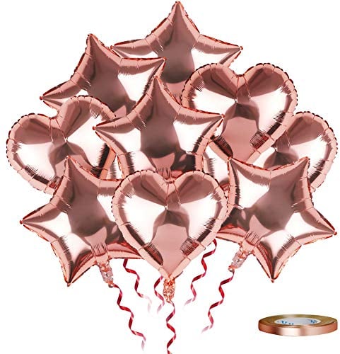 Ballon Aluminium Rose Gold Coeur Étoile SKYIOL 25 Pcs 45cm Or Rose Grand Géant Hélium Ballons avec 10m Ruban pour Fille Femme Anniversaire Mariage Naissance Baby Shower Saint-Valentin Décoration