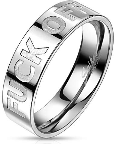 BlackAmazement 316L Edelstahl Ring Tief gravierte Wörter Buchstaben F-Off Silber Punk Biker Herren (65 (20.7))