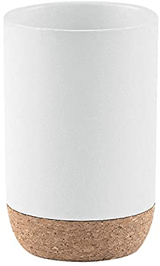 Gedy Bianca, G-Canberra Portaspazzolini da Bagno, Misure e Peso: 10,5X7X7 CM & 0,254 kg, Porta dentifricio e spazzolino in Ceramica e Sughero, Finitura, Design R&S, 2 Anni di Garanzia, Unica
