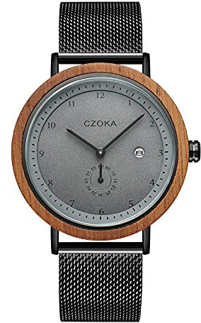 CZOKA Orologio in legno da uomo e da donna, movimento al quarzo giapponese, con datario, cassa in legno naturale, cinturino in pelle, diametro 42 mm (Acacia)