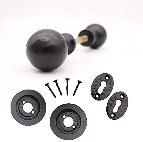 EAI Black Rim Door Knobs, 1 Pair - Round | 1 Pair of Rim Door Knobs for Internal Doors, Fixings Included