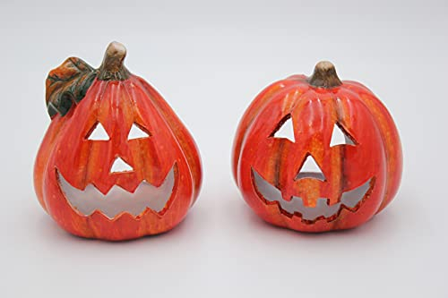 mucHome Windlicht Kürbis 13-15cm Halloween 2 Stück Herbst Dekoration Teelicht Halter Laterne Lampe