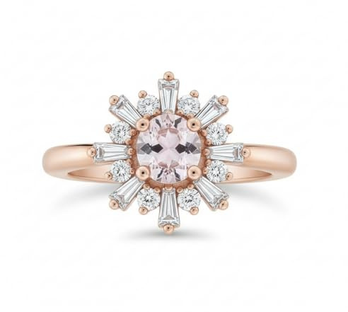 JewelryGift 18 Karat Rosévergoldeter Halo-Ring-Edelstein Schön mit einem rosafarbenen Mittelstein-Schmuckring für Frauen Größe 47 bis 70