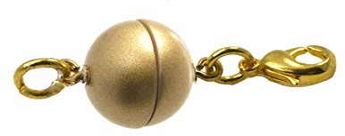 Creative-Beads Magnetverschluss zum einfachen nachträglichen Einbau in Halsketten, Kugel, rund 15mm, mit Edelstahl Karabiner und Öse, goldfarbig matt