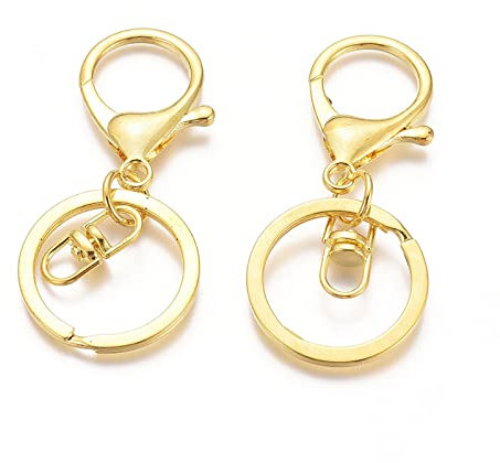Cheriswelry 5pcs Gold Keyring Clasps Lobster Claw Clasp Swivel Clasps Split Ring Snap Hooks Keychain for Hanging Crafts Jewellery Making