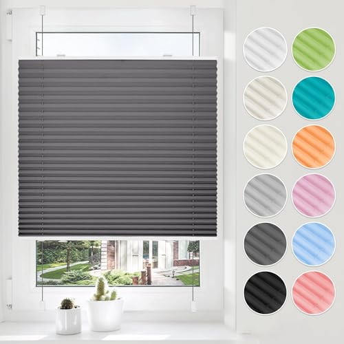 HOMEDEMO Plissee ohne Bohren Klemmfix, B50 x H130 cm Anthrazit, Faltrollo Plisseerollo Jalousie für Tür & Fenster Blickdicht Sichtschutz Sonnenschutz Rollo