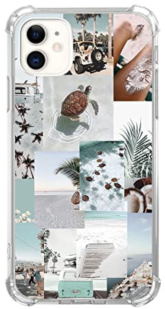 Vusbvelnot Turtle Aesthetic Collage Case Compatible with iPhone 11, Pastel Summer Vibe Beach Ocean Case for iPhone 11 for Teens Men and Women, Cool TPU Bumper Phone Case Cover
