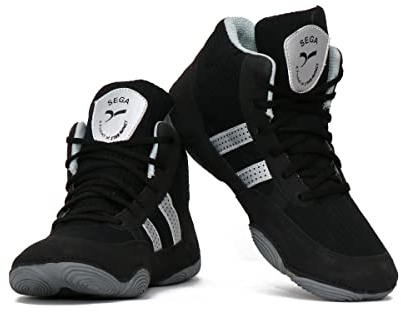 QUIVE Ring Wrestling Shoes, High Top Pro Wrestling & Boxing Shoes, Light Blue & Black, Boxing Boots for Men, Women & Children Unisex Combat Training Boots