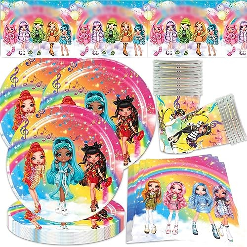 QWEPU R-ain Geburtstagsfeier Dekoration - 41-teiliges Partygeschirr Set Mit Teller, Tassen, Servietten für Kinder Party Dekoration