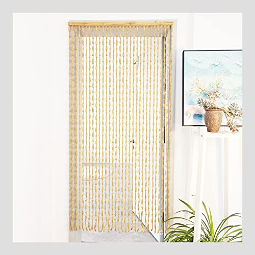 Türvorhang Holzperlenvorhang mit KreisdesignTüröffnung Vorhänge 90x200CM 31Leinen GHB1001N (Natur)