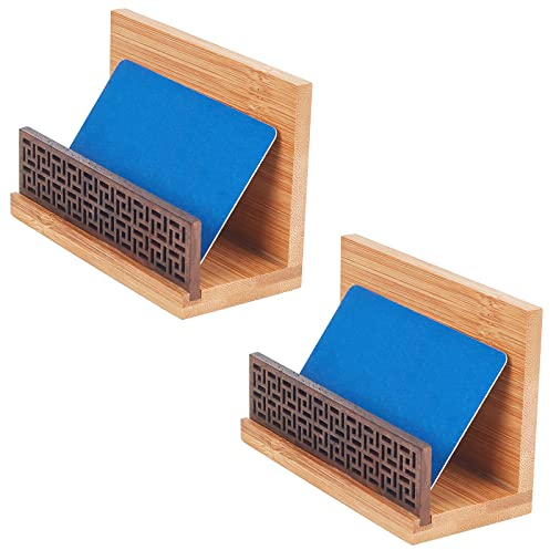 WEBEEDY 2 PCS Bambou Bois Porte-Cartes de Visite Rétro Jardin Style Carte de Visite Présentoir Bambou Naturel Cartes Cas pour Bureau de Bureau Bureau Tables Organisateur