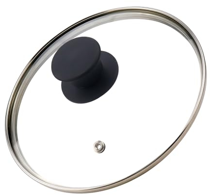 HEVSTIL Universaldeckel für Töpfe, Pfannen und Bratpfannen, 21 cm, transparenter Glasdeckel mit hitzebeständigem Silikongriff, Glas-Ersatzdeckel für Bratpfanne, Bratpfannen, Gusseisen, CrockPot