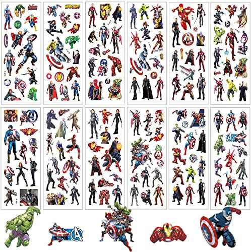 3D Avengers Stickers for Children - 12 Sheets Puffy Rewarding Pack for Kids, Toddlers, Boys, Girls - Party Bag Fillers, Birthday Favors, Supplies, Gifts, Scrapbooking