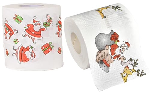 Weihnachts-Toilettenpapier, Weihnachts-Toilettenpapier, Weihnachts-Toilettenpapier, 2 Rollen, mit Weihnachtsmann Bedruckt, Weihnachts-Toilettenpapier, lustiges Frohe Weihnachten-Toilettenpapier