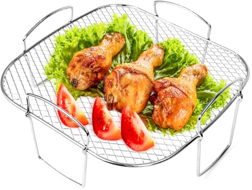 Air Fryer Rack, 8 Inch Square Air Fryer Accessries, Stainless Steel Air Fryer Shelf Rack Basket, Airfryer Tray Dehydrator Rack for 5.5-7.5L Air Fryers, Oven