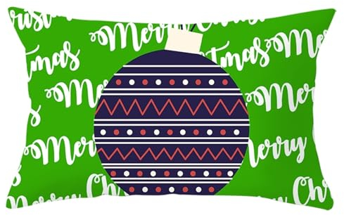 Epinki Kissenbezüge Weihnachten 30x50cm, Weihnachtskugel Motiv Sitzkissen Polyester Weich Bequem, Rechteckige Kissenhülle für Zuhause und Sofa, Schlafzimmer Dekoration, Grün Lila