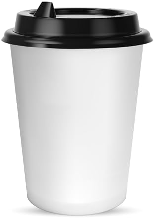 CHEF ROYALE 25 tazas de café de papel desechables de 8 onzas con tapas, tazas sin plástico para bebidas calientes y frías, tazas ecológicas para tu hogar, oficina (25, 8 onzas)