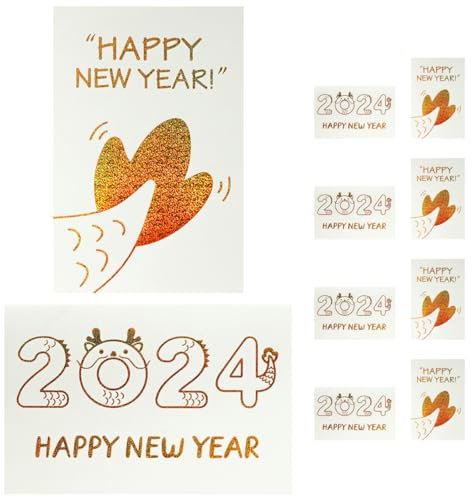 MAGICLULU 1 Satz Neujahrsgrußkarte 2024 Frohes Neues Jahr, Weihnachtskarten Segensumschlag Mondneujahrskarte Blanko-notizkarten Für Das Drachenjahr Neujahrsangebot Mondkalender Leer Papier