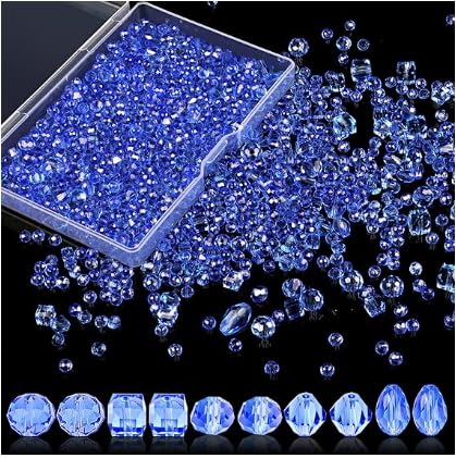 Wekuw 600 Pièces Perles de Verre Cristal (Bleu 4/6/8 mm) Perles Cristal Perles pour Bijoux Ensemble de Perles à Facettes Colorées Convient pour les Colliers, Bracelets, Bijoux Artisanaux DIY