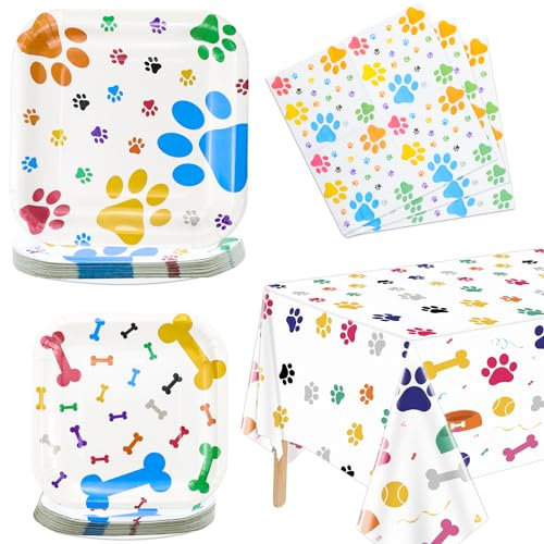 Hegbolke Hund Party Supplies Serve 20-61Pcs Teller Servietten Tischtuch Set für Doggy, Kinder, Hund Geburtstag Party Dekorationen Hund Thema Party